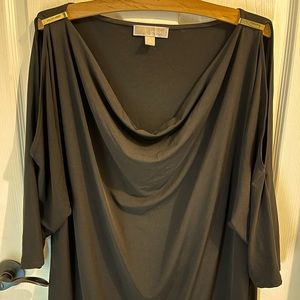 Michael Kors Black, Cold Shoulder, Tunic Top with Gold Michael Kors Accents